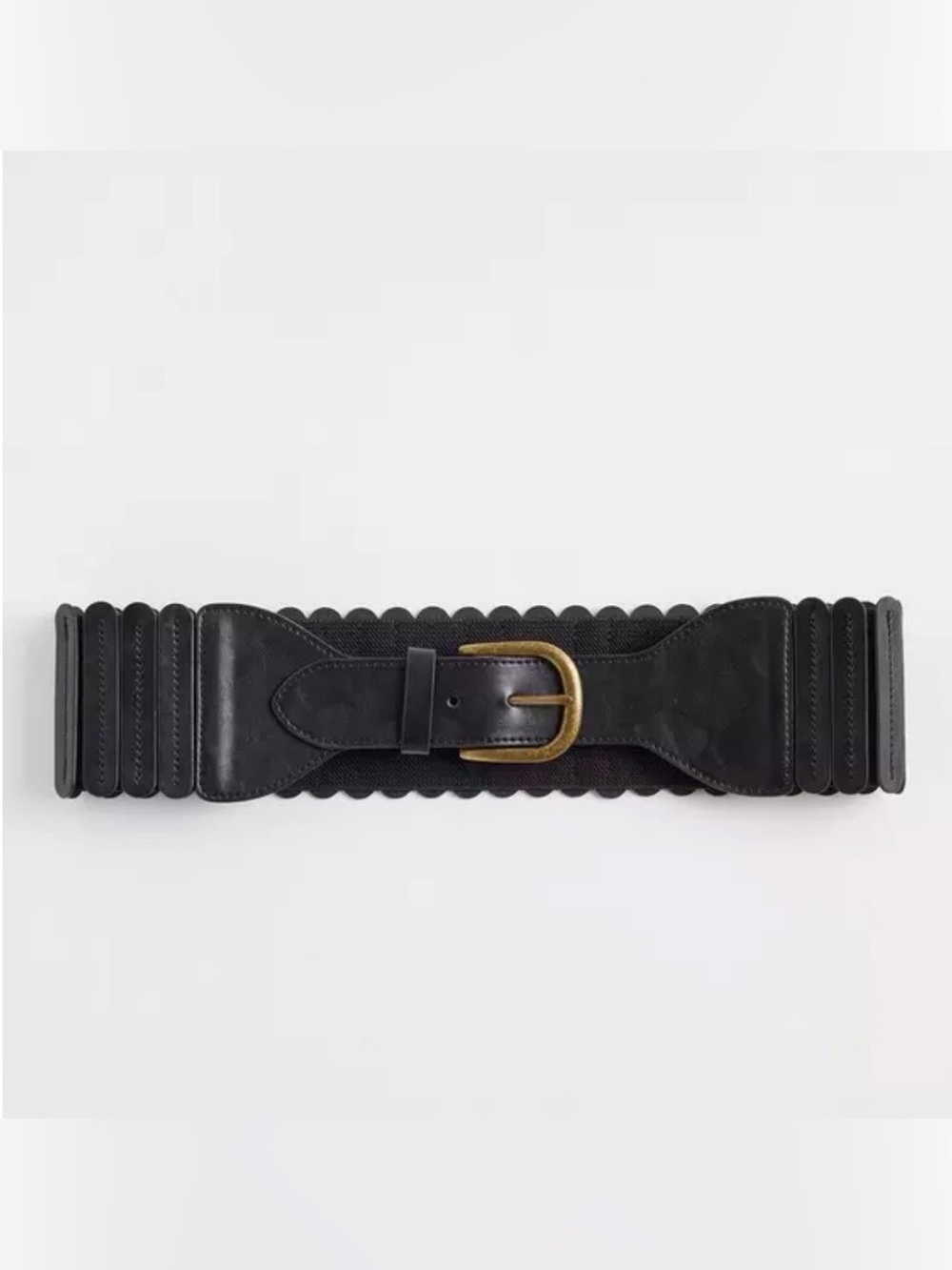 torrid Black Wide Scalloped Elastic Belt with Gold Buckle